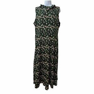 Pact Womens Floral Fit & Flare Organic Cotton Cowl Neck Maxi Dress Size XL Green